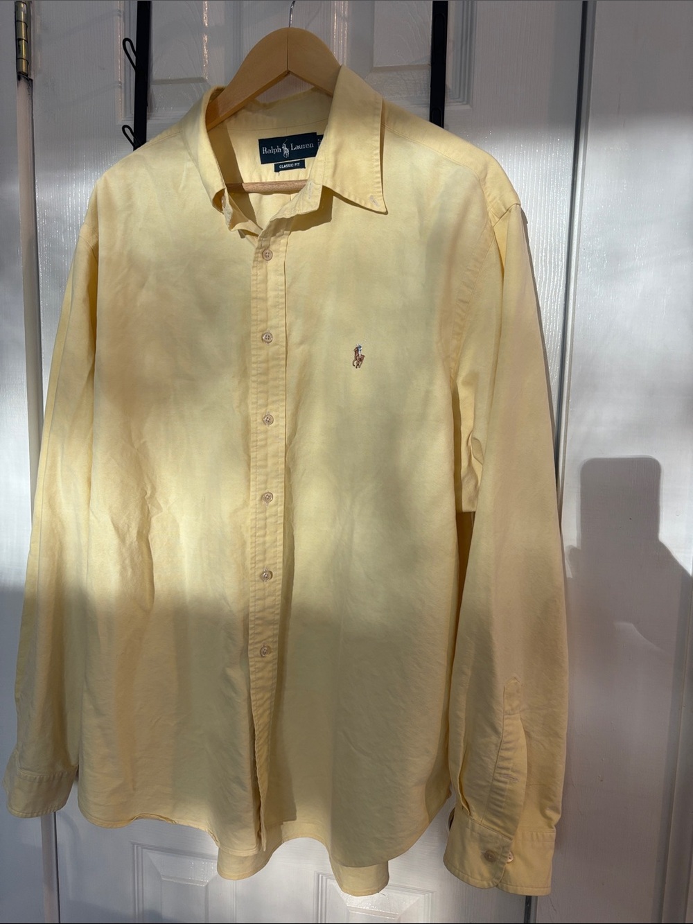 Ralph Lauren Yellow Long-Sleeve Button-Down Shirt with Polo Logo, size 18 neck